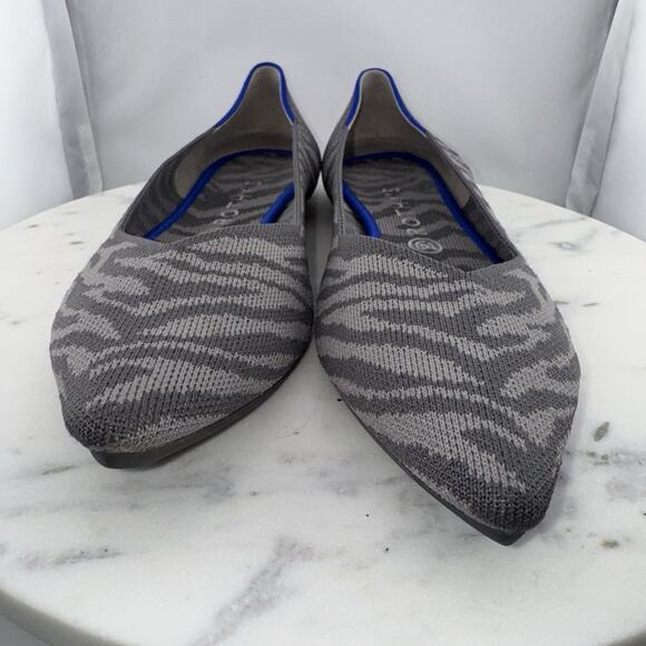 Rothy’s The Point Flats Women’s 11.5 Zebra Print Gray Knit Eco-Friendly Shoes - Picture 2 of 12